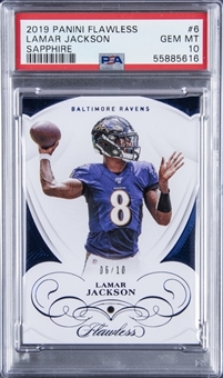 2019 Panini Flawless Sapphire #6 Lamar Jackson Gem Embedded Card (#06/10) - PSA GEM MT 10